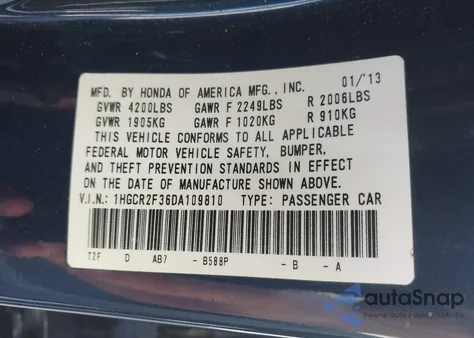 2013 Honda Accord Lx z USA, uszkodzony, nr VIN 1HGCR2F36DA109810